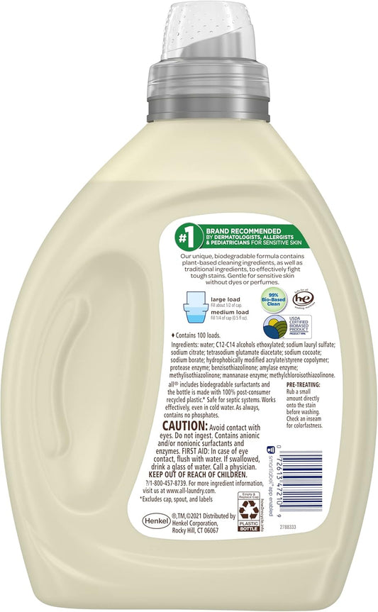 All Laundry Detergent Liquid, Free Clear Eco, Plant-Based Clean, Ultra-Concentrated, 100 Loads