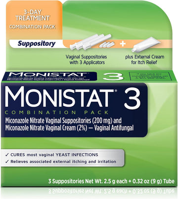 Monistat 3 Day Yeast Infection Treatment For Women, 3 Miconazole Suppository Inserts & External Monistat Anti-Itch Cream Bundle