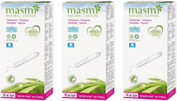 Masmi Light Applicator Tampons Organic Cotton, Plastic Free, 100% Biodegradable, Perfume, Hypoallergenic, Chlorine And Dioxin Free (Three Boxes Of 16)