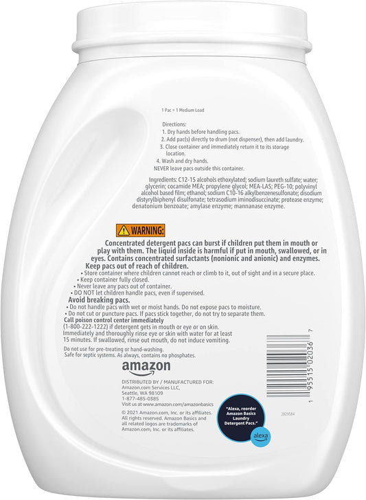 Amazon Basics Laundry Detergent Pacs, Hypoallergenic, Free & Clear, 120 Count (Previously Solimo)