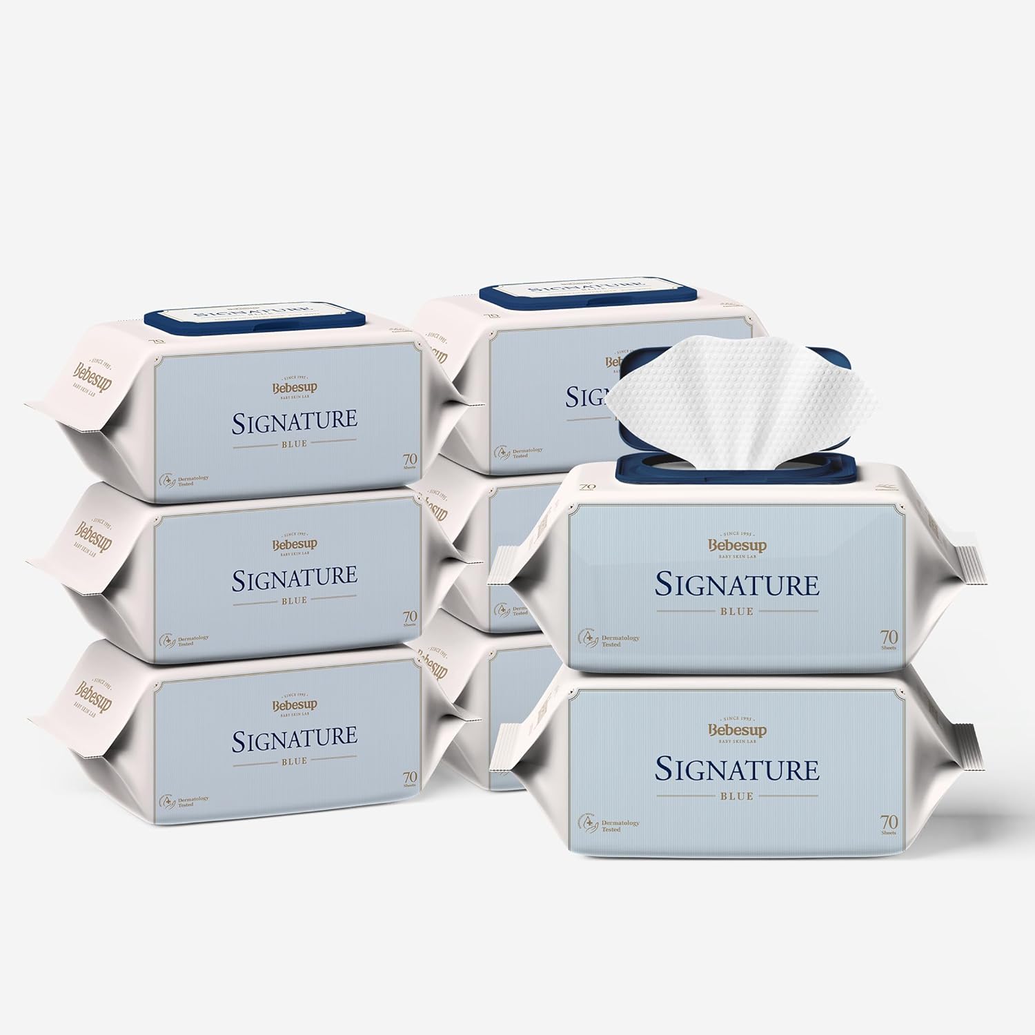 Korea’S #1 Signature Baby Wipes - Hypoallergenic Water-Based Unscented Alcohol-Free Ultra-Thick 75 Gsm Super Seed Extracts Plant-Based Flip-Top 560 Count (8 Packs)