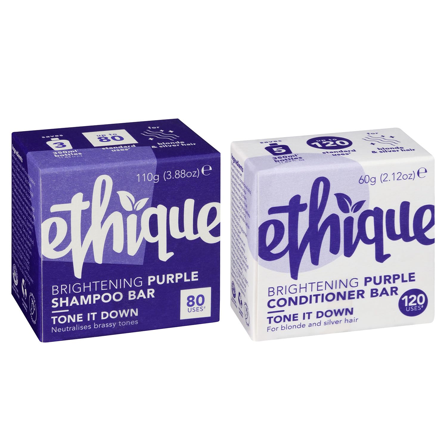 Ethique Tone it Down Giftpack - Purple Shampoo for Blonde Hair and Gray Hair & Conditioner Bar Set - Vegan, Eco-Friendly, Plastic-Free, Cruelty-Free 6 oz (Set of 2)