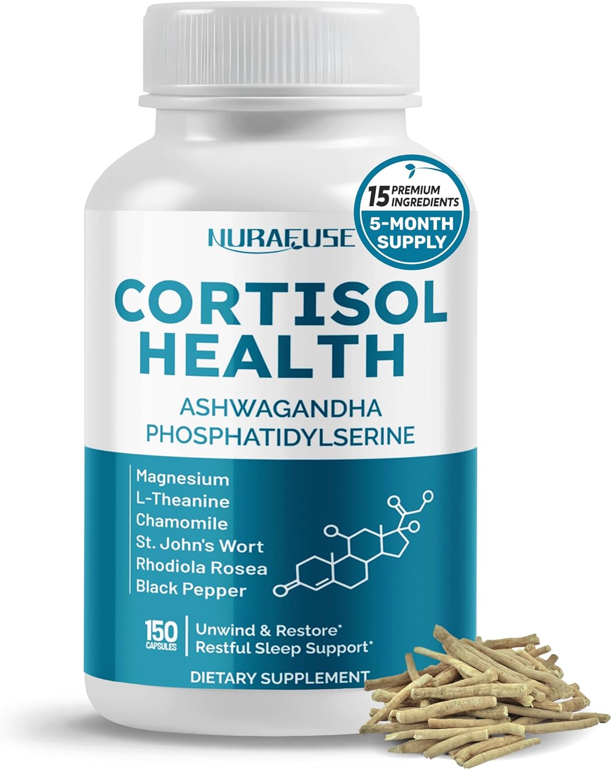 Cortisol Health Ashwagandha 15-In-1 Supplement With Magnesium Phosphatidylserine L-Theanine Chamomile Rhodiola Rosea Licorice Holy Basil - Made In The Usa