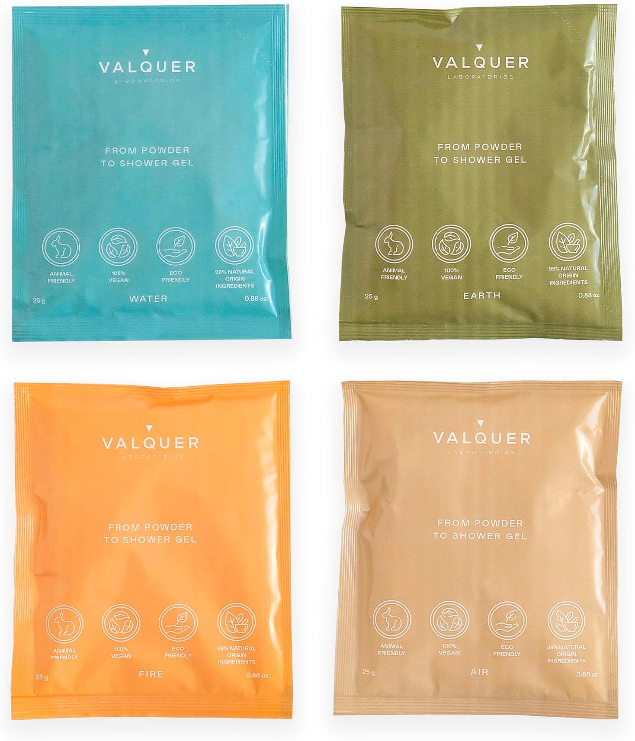 Valquer Shake - Pack Of 4 Long-Lasting Shower Gel Refill Body Gel One Bottle = Infinite Gel No Loss 25 G = 400 Ml Gel - 4 Fire Extinguishing Bags Of 25 G
