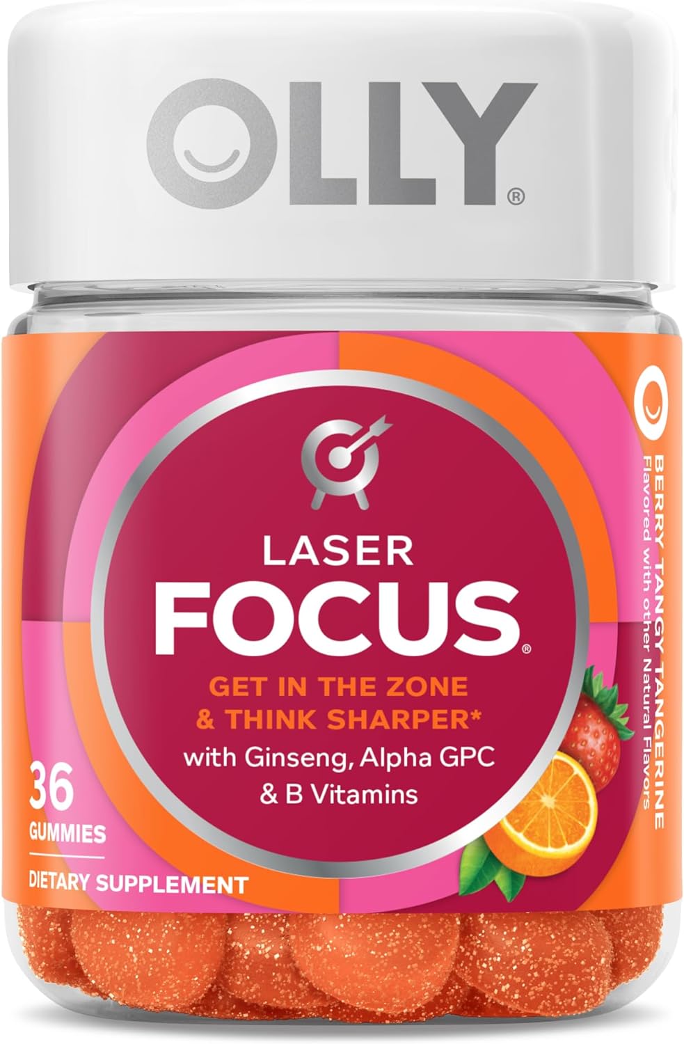 Olly Laser Focus Gummy, Ginseng, Alpha Gpc, B Vitamins, Berry Tangerine Flavor - 36 Count