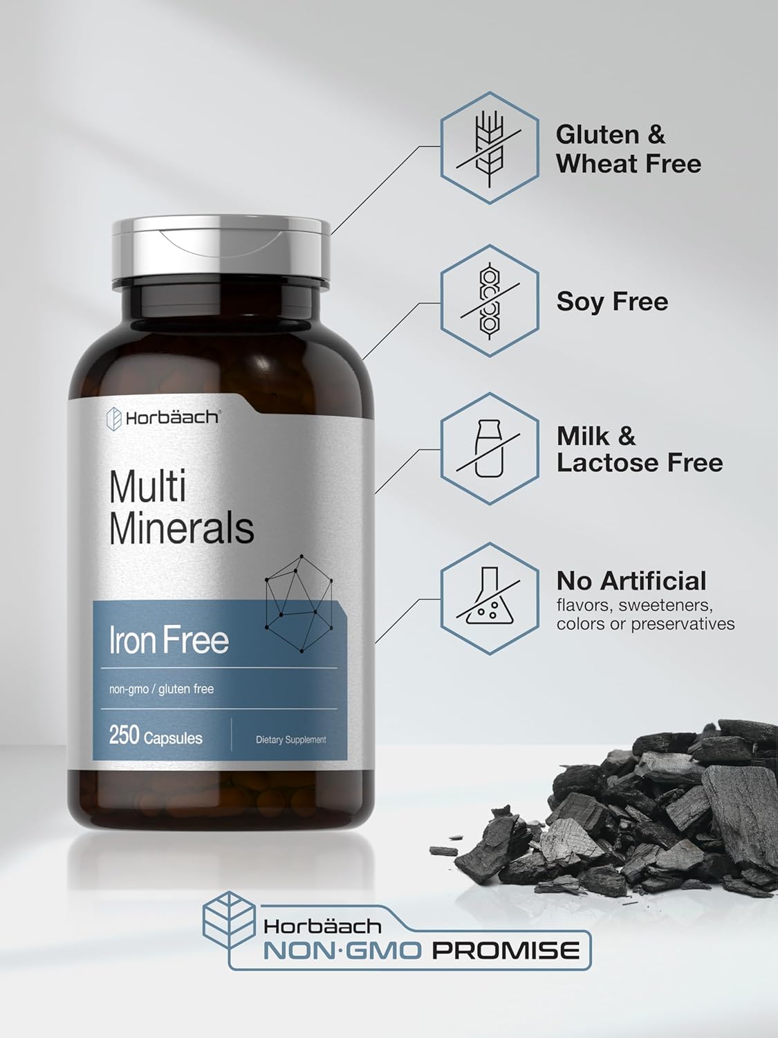 Horbäach Multi Minerals Supplement | 250 Capsules | Iron Free | Daily Mineral Complex for Men and Women | Non-GMO & Gluten Free : Health & Household