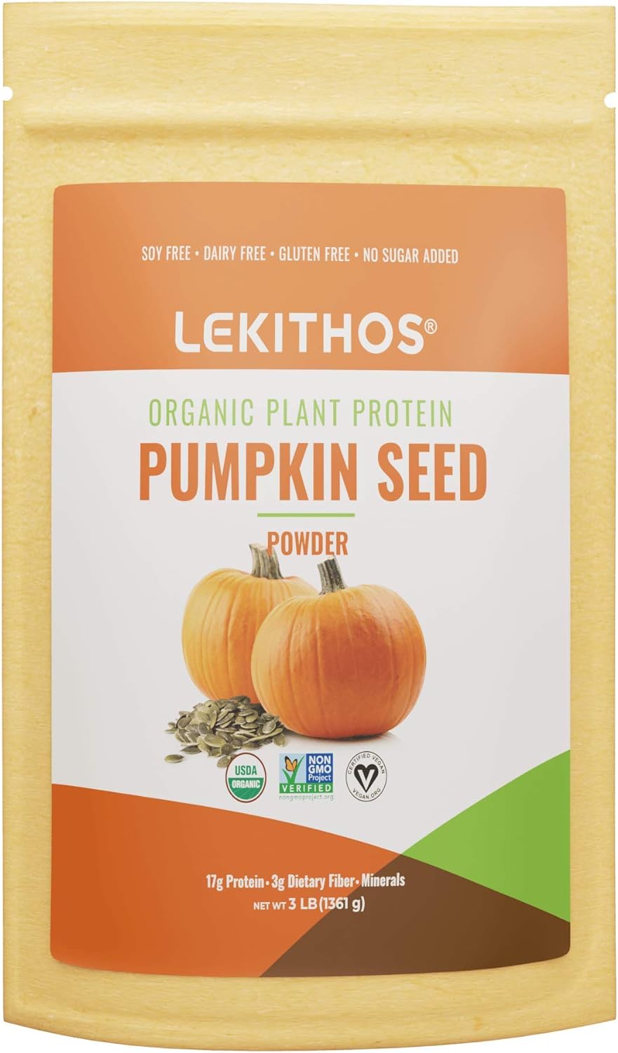 Lekithos Organic Pumpkin Seed Protein - 3 lb - 17g Protein - Certified