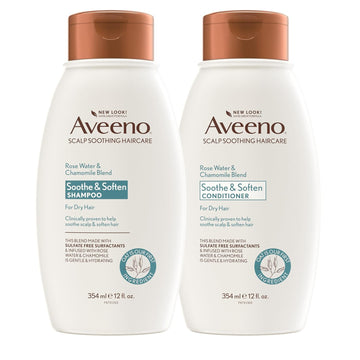 Aveeno Scalp Soothing Rose Water & Chamomile Blen Shampoo & Conditioner For Sensitive And Soft, Sulfate Free, No Dyes Or Parabens, 1 Set