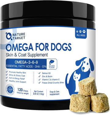 Omega 3 Fish Oil For Dogs - Salmon Oil For Dogs Skin And Coat Supplement With Epa & Dha Fatty Acids - Dog Itch & Allergy Relief, Anti Shedding, Hot Spots Treatment - Hip & Joint Support - 120 Counts