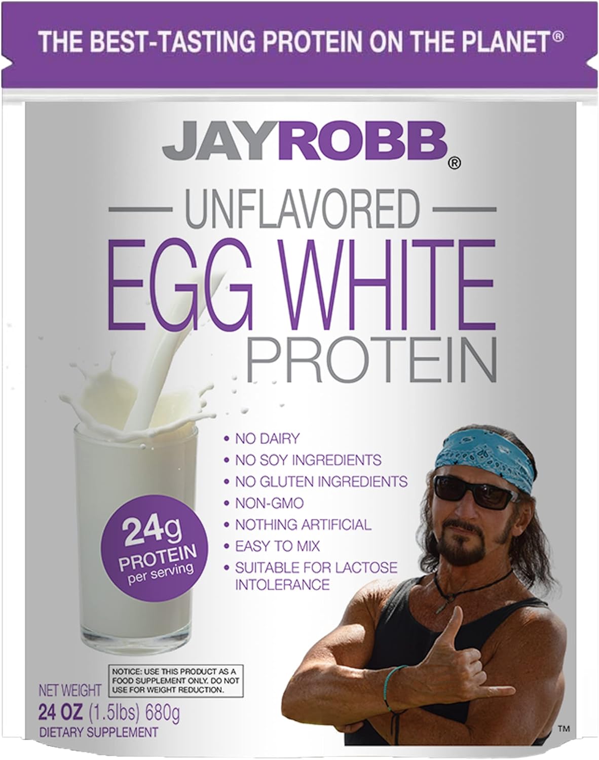 Jay Robb Unflavored Egg White Protein Powder, Low Carb, Keto, Vegetarian, Gluten Free, Lactose Free, No Sugar Added, No Fat, No Soy, Nothing Artificial, Non-GMO, Best-Tasting (24 oz, Unflavored)