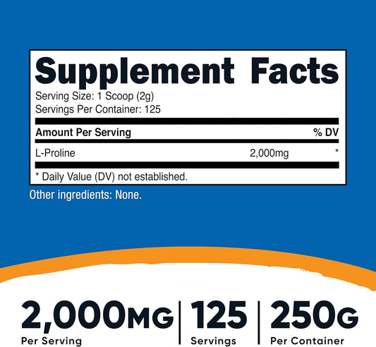 Nutricost L-Proline Powder 250 Grams - 2,000mg Per Serving, Non-GMO