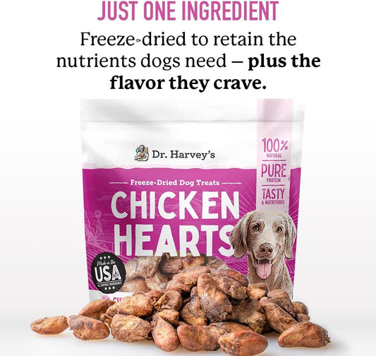 Dr. Harvey'S Chicken Hearts Freeze Dried Training Dog Treats With Real Chicken Hearts For Dogs, 7 Ounces