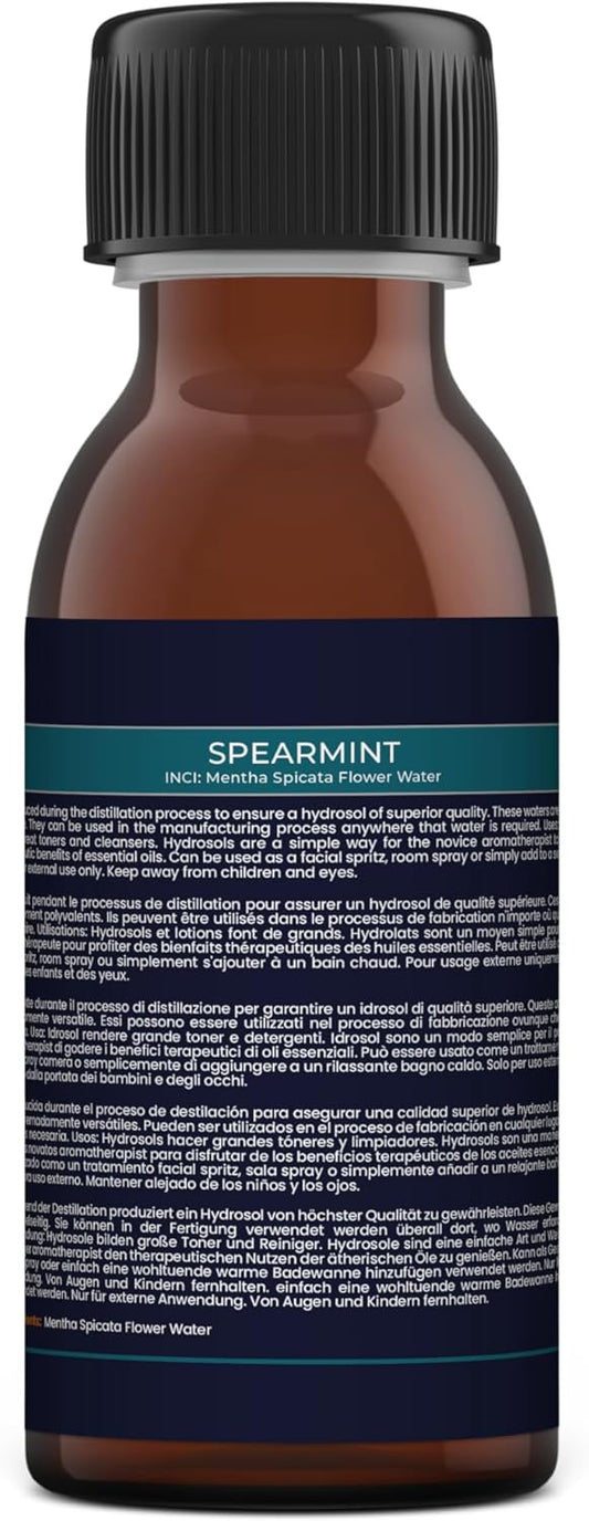 Mystic Moments | Spearmint Natural Hydrosol Floral Water 125ml | Perfect for Skin, Face, Body & Homemade Beauty Products Vegan GMO Free
