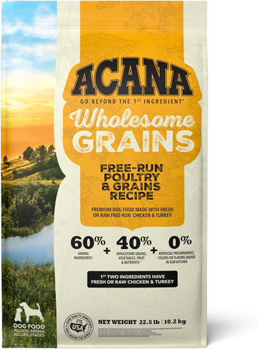 ACANA Wholesome Grains Dry Dog Food, Free-Run Poultry, Real Chicken & Turkey and Eggs Dog Food Recipe, 22.5lb