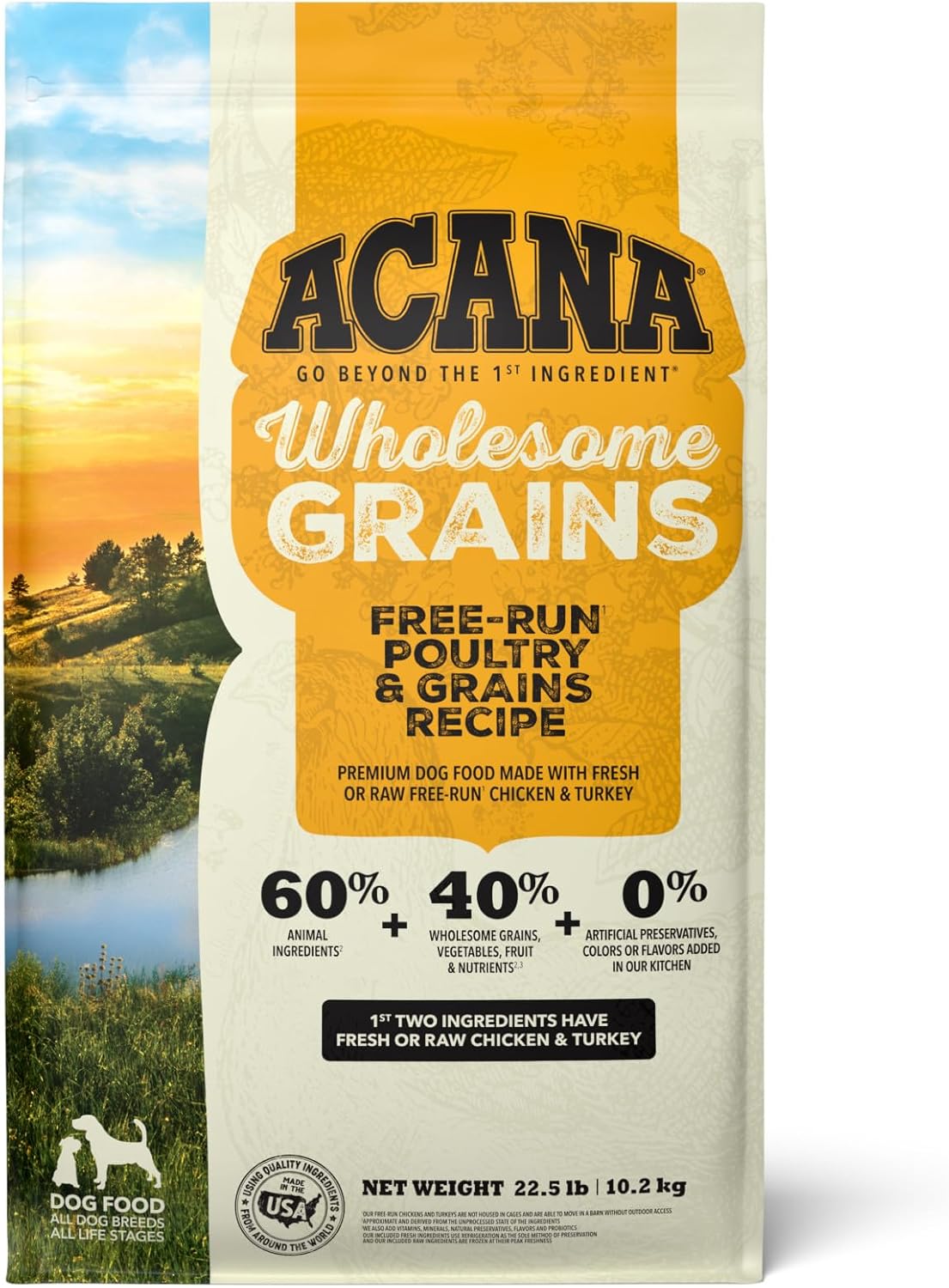 Acana Wholesome Grains Dry Dog Food, Free-Run Poultry, Real Chicken & Turkey And Eggs Dog Food Recipe, 22.5Lb