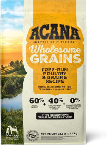 Acana Wholesome Grains Dry Dog Food, Free-Run Poultry, Real Chicken & Turkey And Eggs Dog Food Recipe, 22.5Lb