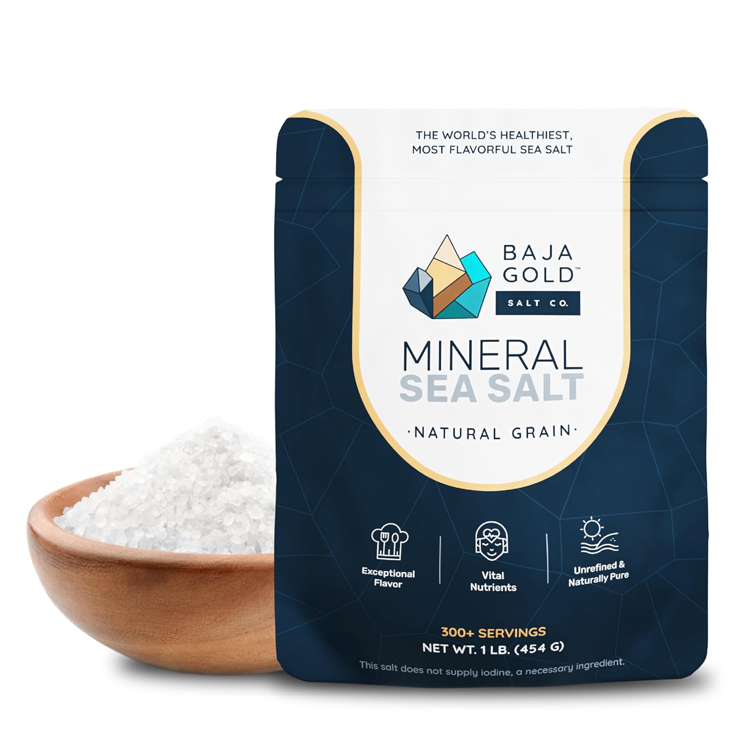 Baja Gold Mineral Sea Salt, Natural Grain Crystals, 1 Lb. Bag