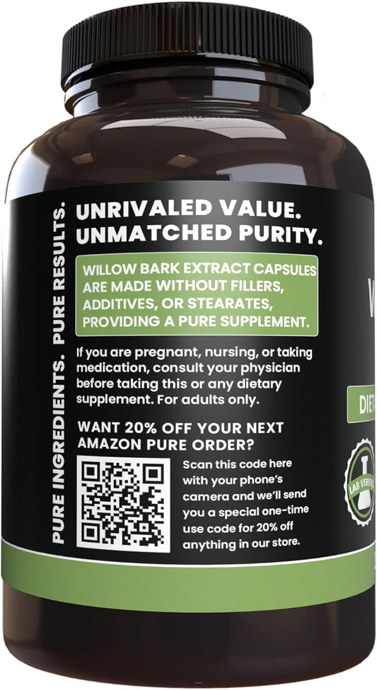 Pure Original Ingredients Willow Bark Extract (365 Capsules) No Magnesium Or Rice Fillers, Always Pure, Lab Verified