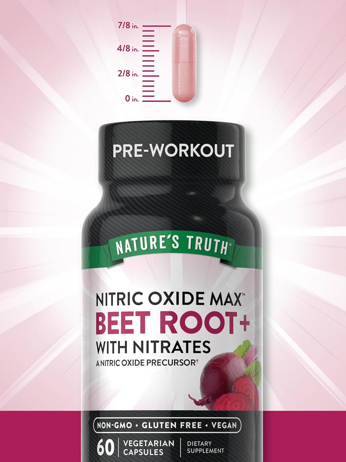 Nature's Truth Beet Root Capsules | 60 Count | Nitric Oxide Supplement for Men and Women | Vegan, Non-GMO and Gluten Free Pre-Workout : Health & Household