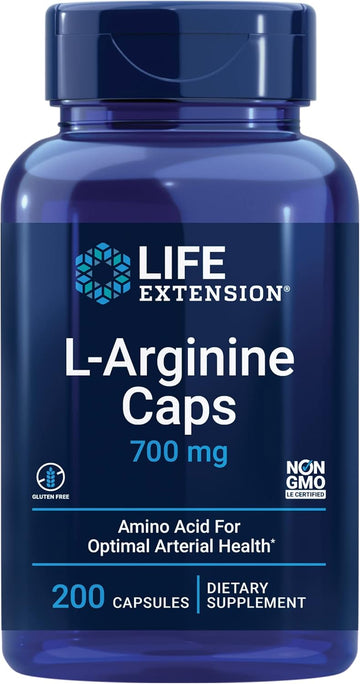 Life Extension L-Arginine Caps - L-Arginine Supplement For Men And Women With Vitamin C - For Immune System Support And Cardiovascular Health -700 Mg – Gluten-Free, Non-Gmo – 200 Capsules