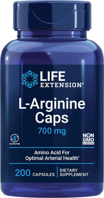 Life Extension L-Arginine Caps, 700 Mg, Vitamin C & Amino Acid For Optimal Arterial Health, Supports Heart & Immune Health, Healthy Tissue & Bones, Gluten Free, Non-Gmo, 200 Capsules