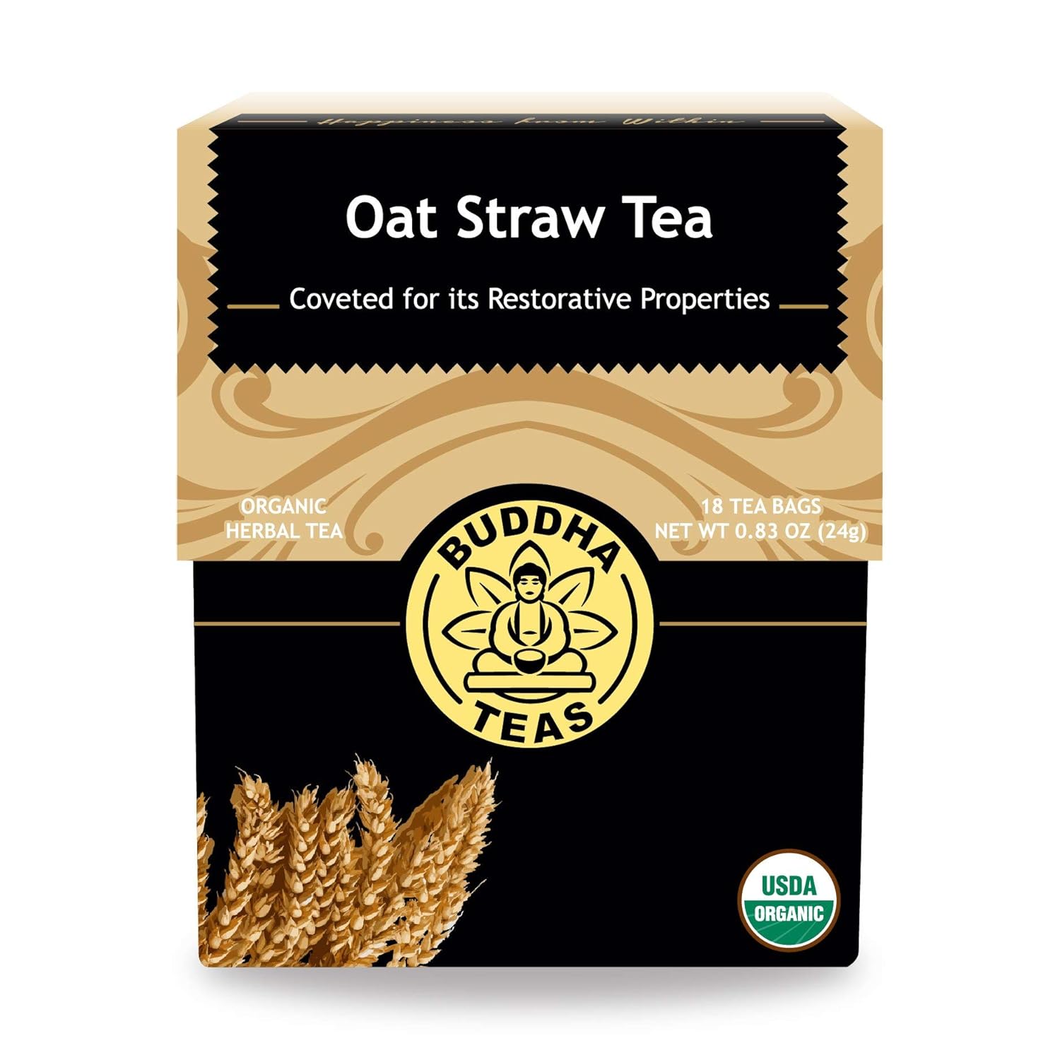 Buddha Teas - Organic Oat Straw Tea - Herbal Tea - For Health & Wellbeing - With Antioxidants & Minerals - Clean Ingredients - Caffeine Free - Ou Kosher & Non-Gmo - 18 Tea Bags (Pack Of 1)