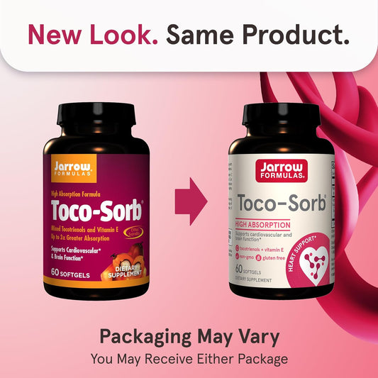 Jarrow Formulas Toco-Sorb Cardiovascular Health And Brain Function Support, High Absorption Formula, Tocotrienol-Tocopherol Complex And Vitamin E, 60 Softgels, 30 Day Supply
