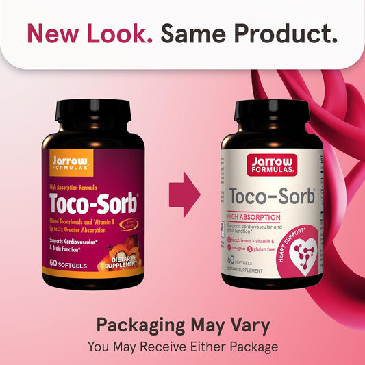 Jarrow Formulas Toco-Sorb - 60 Softgels - Cardiovascular Health & Brain Function Support - High Absorption Formula - Mixed Tocotrienols & Vitamin E Supplement - Up To 60 Servings