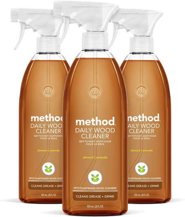 Method Daily Wood Cleaner, Almond, Plant-Based Formula That Cleans Shelves, Tables And Other Wooden Surfaces While Removing Dust & Grime, Almond Scent, 28 Oz Spray Bottles, (Pack Of 3)