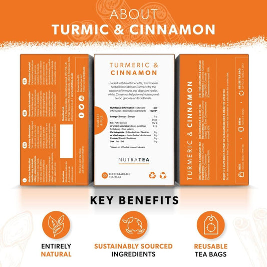 Nutra Tea - Turmeric & Cinnamon Tea - 20 Tea Bags - Herbal Tea
