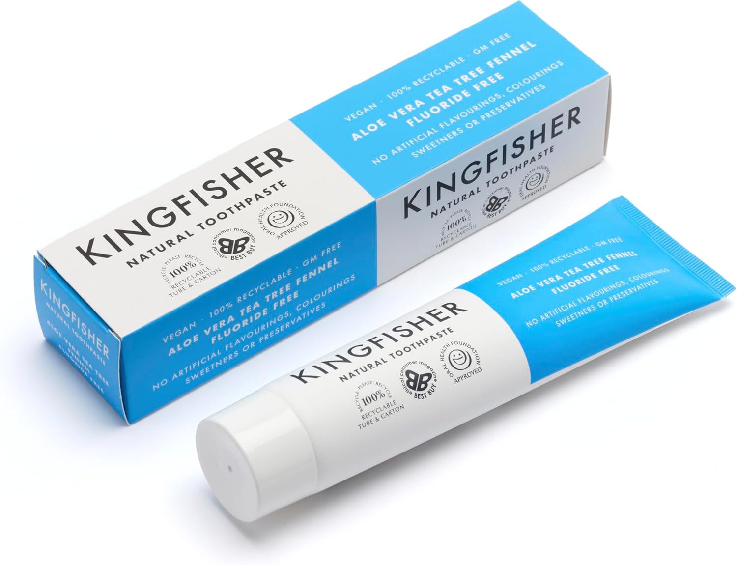 Kingfisher Natural Toothpaste Aloe Vera Fennel Fluoride-Free | Vegetarian And Vegan | Oral Health Foundation Approved | Gluten-Free And Gm-Free | Ethical Consumer Best Buy | 3 X 100Ml Tubes