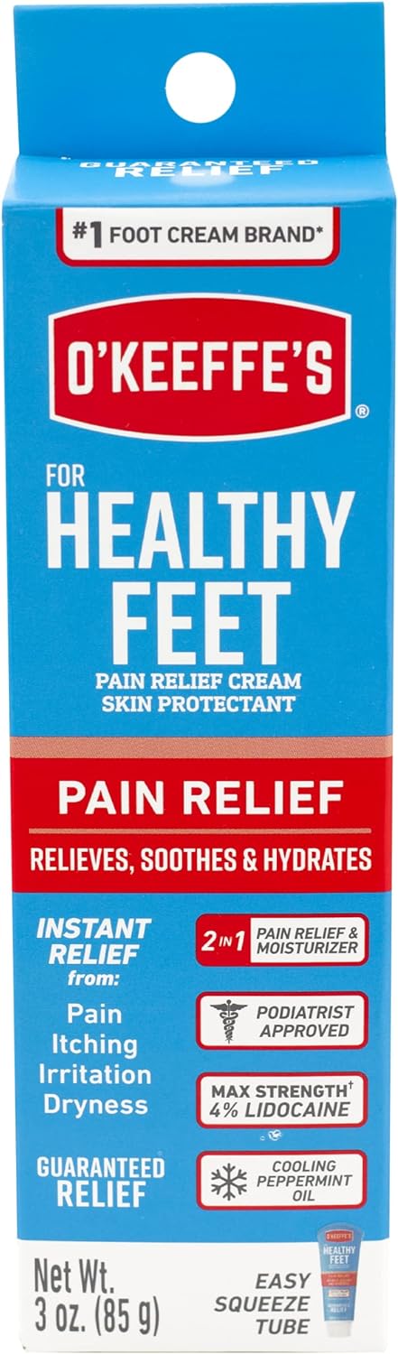 O'Keeffe's for Healthy Feet Pain Relief Skin Protectant Cream, 3 Ounce Tube (Pack of 1), Foot Pain Relief Cream, Cooling Foot Cream