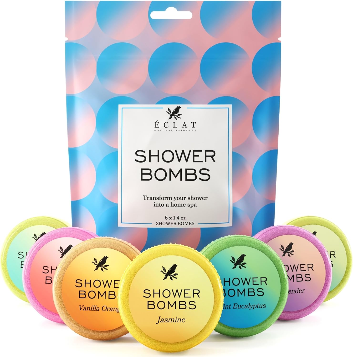 Scented Shower Bombs Aromatherapy 6 Pack - Relaxation, Stress Relief, Home Spa - with Natural Essential Oils: Lavender, Eucalyptus, Rose, Mint – Shower Bombs for Women, Gifts for Women, Shower Bombs