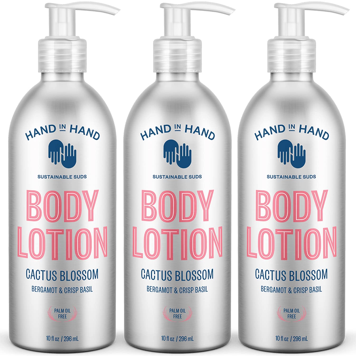 Hand In Hand Moisturizing Body Lotion, Dry Skin Lotion With Shea Butter, 10 Fl Oz, Bergamot & Crisp Basil, Cactus Blossom Scent, 3 Pack