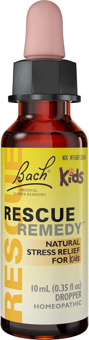 Bach Rescue Remedy Kids Dropper 10Ml, Natural Stress Relief, Homeopathic Flower Essence, Vegan, Gluten & Sugar-Free, Kid-Friendly, Non-Alcohol Formula