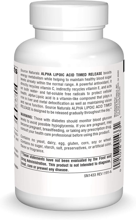 Source Naturals Alpha Lipoic Acid, Time Released Antioxidant - 120 Time Release Tablets