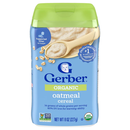 Gerber Organic For Baby 1St Foods Grain & Grow Cereal, Oatmeal Cereal, Made With Whole Grains & Iron, Usda Organic & Non-Gmo 8 Ounce (Pack Of 3)