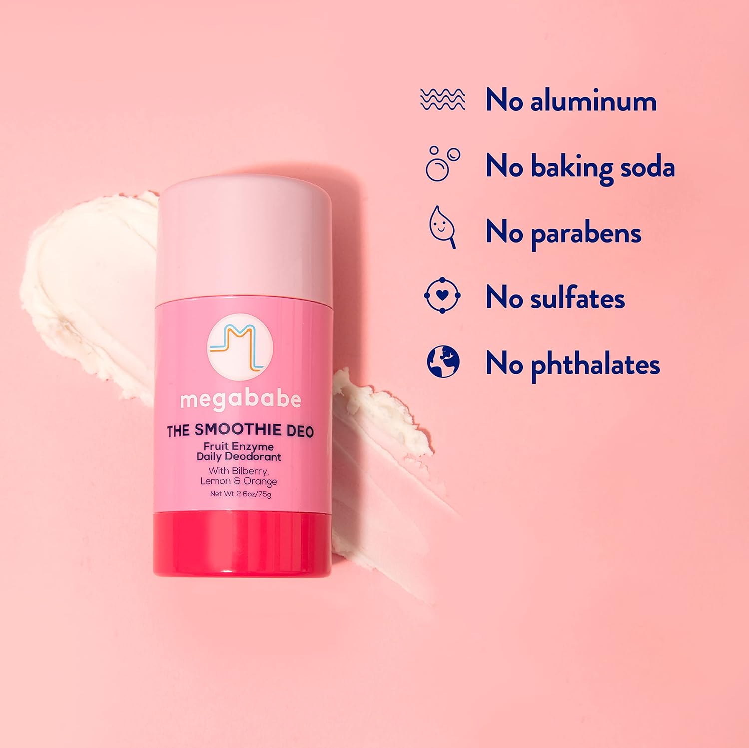 Megababe Daily Deodorant - The Smoothie Deo With Coconut & Fruit Enzymes | 72 Hour Odor Protection | Aluminum-Free, All Natural | Free From Parabens, Sulfates & Phthalates | 2.6 Oz : Beauty & Personal Care