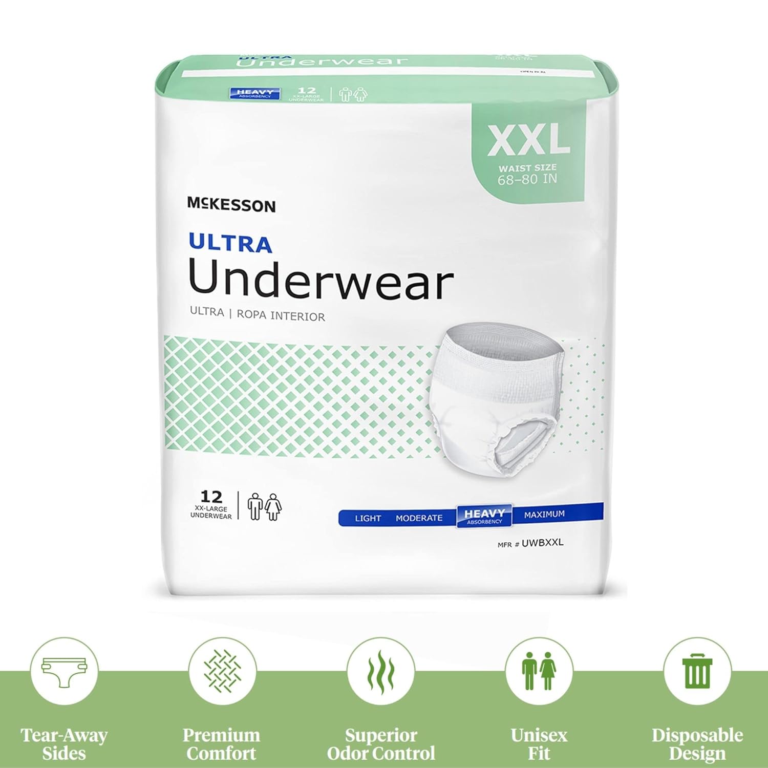 McKesson Ultra Underwear, Incontinence, Heavy Absorbency, 2XL, 48 Count : Health & Household