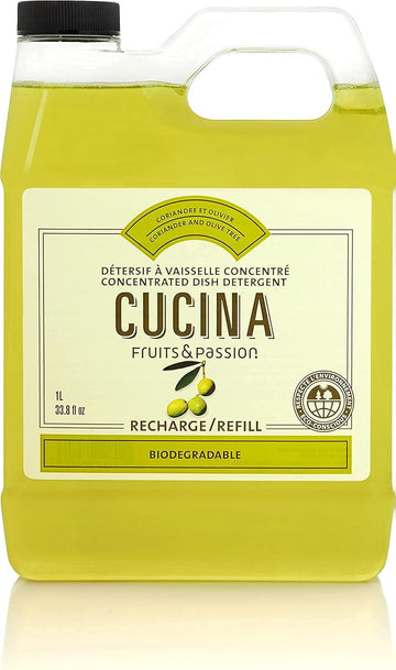 Fruits & Passion [Cucina - Coriander & Olive Tree Dish Soap Refill, All Natural Dish Detergent Liquid Refill, Vegan & Cruelty-Free, Clear Dish Soap Liquid Refill (33.8 fl oz)