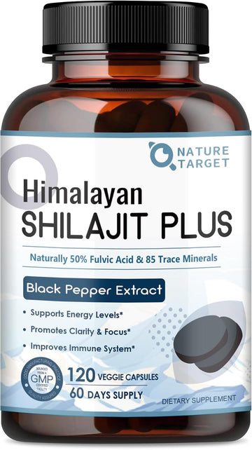 Shilajit, Pure Shilajit With 50% Naturally Occuring Fulvic Acid For Energy Boost, 85+ Trace Minerals, Shilajit For Men & Women, 500 Mg Shilajit Capsules, 120 Capsules