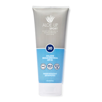 Aloe Up SPF 30 Sport Sunscreen Lotion - Broad Spectrum UVA/UVB High SPF Sunscreen, reef friendly Sunscreen for Body & Face - Waterproof Vacation Sunscreen, Aloe Gel Infused Sunblock Protection - 6 Oz