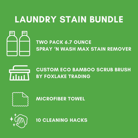 Spray 'N Wash Pre-Treat Max Laundry Gel Stain Remover Bundle with Foxlake Trading Laundry Scrub Brush and 6.7oz Spray and Wash Stain Stick, (2-Pack) First-Time & Dried-In Stains + 10 Cleaning Hacks