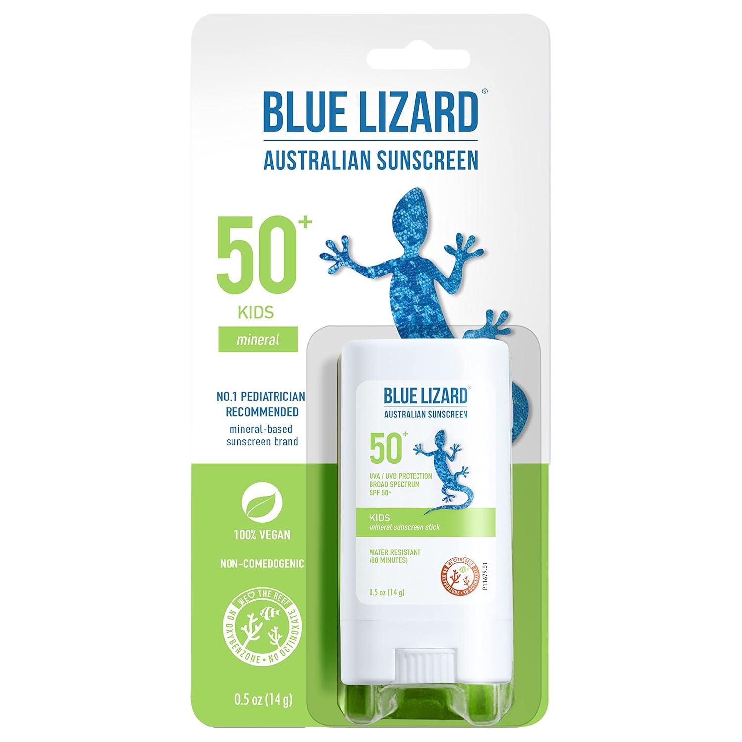 Blue Lizard Mineral Sunscreen Stick With Zinc Oxide Spf 50+ Water Resistant Uva/Uvb Protection Easy To Apply Fragrance Free, Kids, Unscented, 0.5 Oz