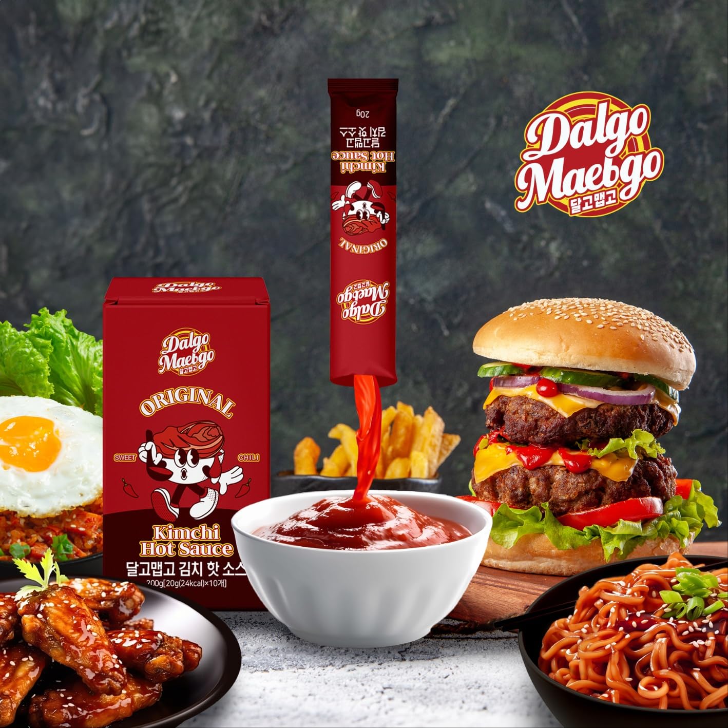 Dalgomaebgo Sweet & Spicy Kimchi Hot Sauce | Authentic Korean Flavor | 200G (20G X 10 Pcs) | Vegan & Low-Calorie | Perfect For Ramen, Burgers, Pasta & More