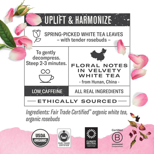 Numi Organic White Rose Tea, 16 Tea Bags, White Tea & Fragrant Rosebuds, Low Caffeine (Packaging May Vary)