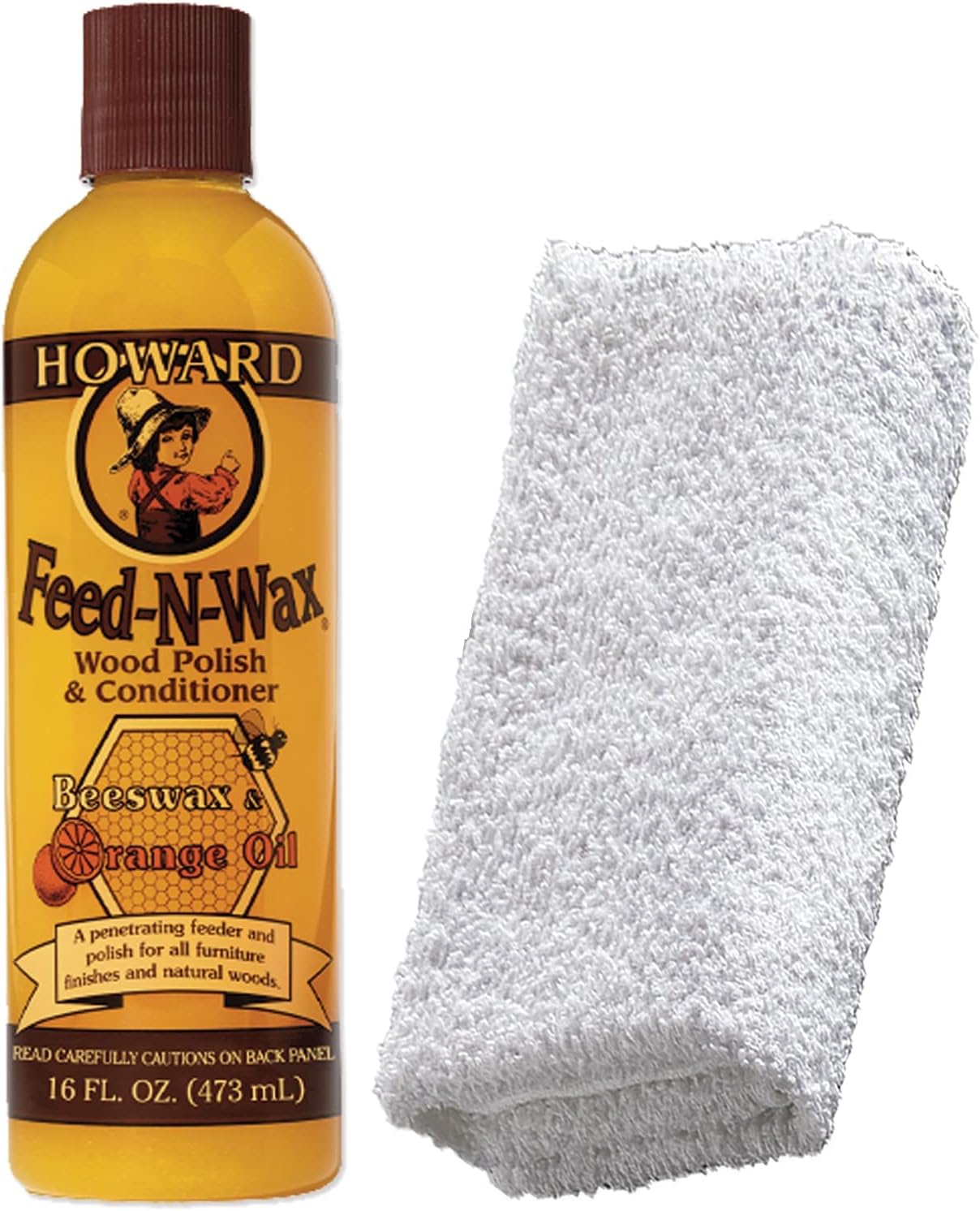 Howard Feed-N-Wax Wood Polish + Daley Mint Cloth | Wooden Furniture Polish and Conditioner Kit - FW0016, 16oz