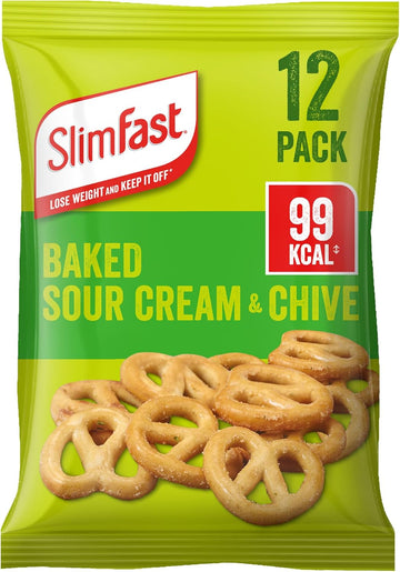 Slimfast Sour Cream Pretzel Snack Bag, Crunchy, Tasty Low Calorie Snack, 12 X 23G Multipack