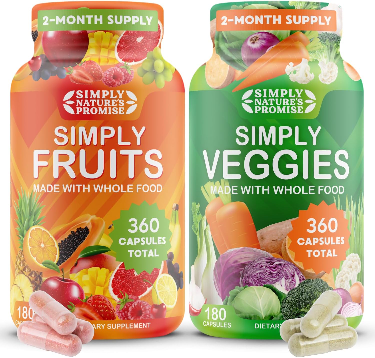 Simply Nature's Promise - Packed with Over 40 Different Fruits & Vegetables - Made with Whole Food Superfoods - Bilberry Extract ? 100% Soy Free -360 Capsules -180 Count (Pack of 2)