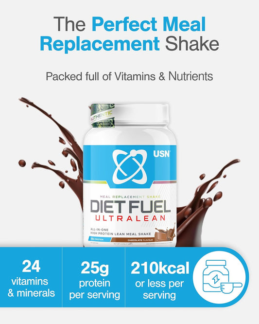 Usn Diet Fuel Ultralean Meal Replacement Shake Powder (Chocolate, 1Kg - 18 Servings/Meals) Tasty High Protein Shake To Feel Full For Longer, Weight Control Powder, Drink Mix With 25G Protein